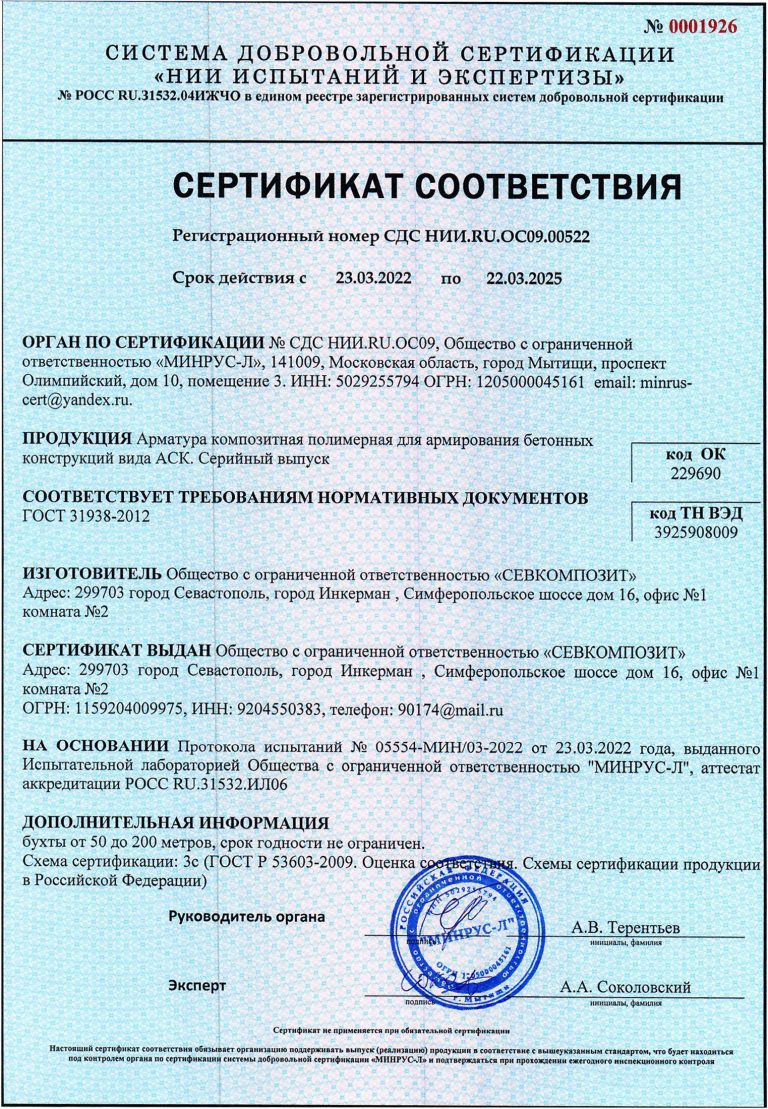 Стеклофибра Титан сертификат соответствия